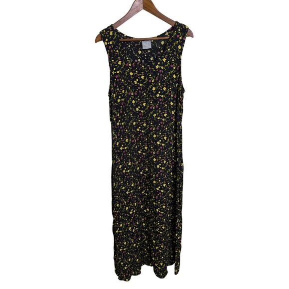 Rabbit Rabbit Rabbit Designs Maxi Dress Black Floral Sleeveless 12 Vintage USA - Picture 1 of 5